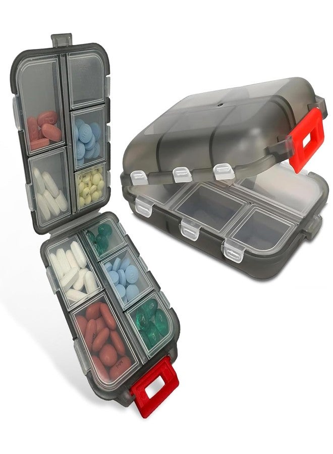 Flottian Travel Pill Organizer Plastic Airtight Medicine Case for Traveling Portable Pharmacy Box 10 Compartment Supplement Medication Holder, Pocket Medicine Box - Multicolor (Pill Box) - Image 1